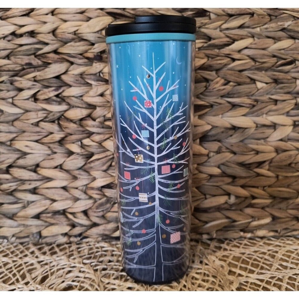 Starbucks Tall Christmas Tree w/ Presents Travel Mug, Plastic, 16 Ounce, EUC